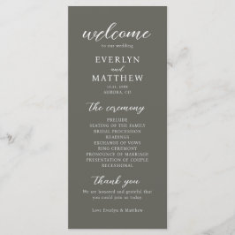 Moderne minimale Olive Gray Wedding Ceremony Progr