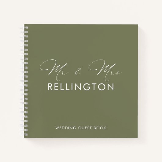 Moderne, minimale Olive Green Wedding Guest Book Notitieboek (Voorkant)