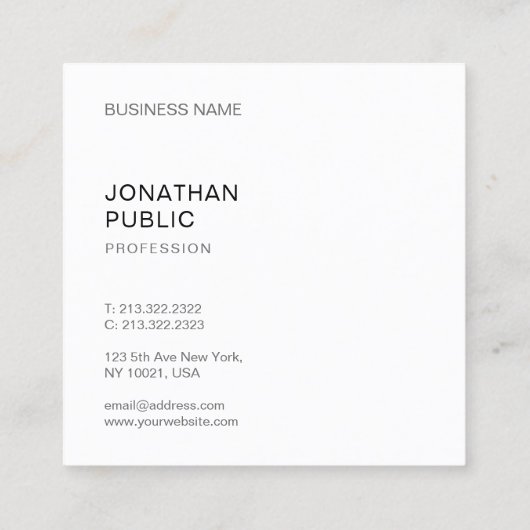 Moderne, minimale ontwerprendy Sjabloon elegant Vierkante Visitekaartje (Achterkant)