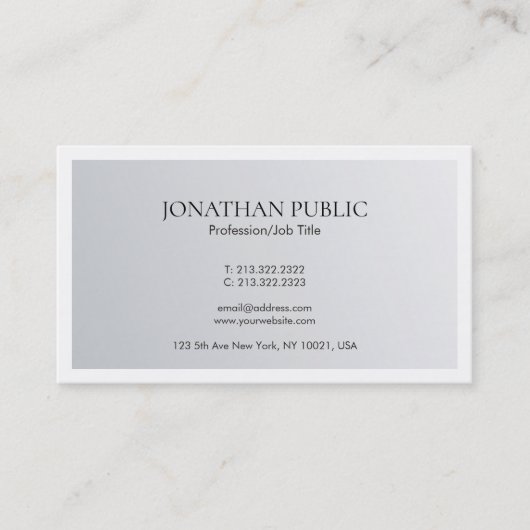 Moderne, minimale ontwerpversie met elegante zilve visitekaartje (Voorkant)