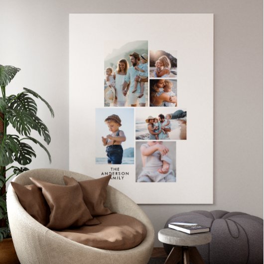 Moderne, minimale, op maat gemaakte familie 5 foto canvas afdruk