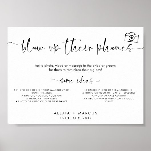 Moderne minimale opblazen hun telefoons bruiloft t poster (Voorkant)