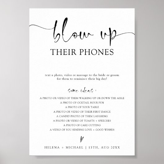 Moderne minimale opblazen hun telefoons bruiloft t poster (Voorkant)