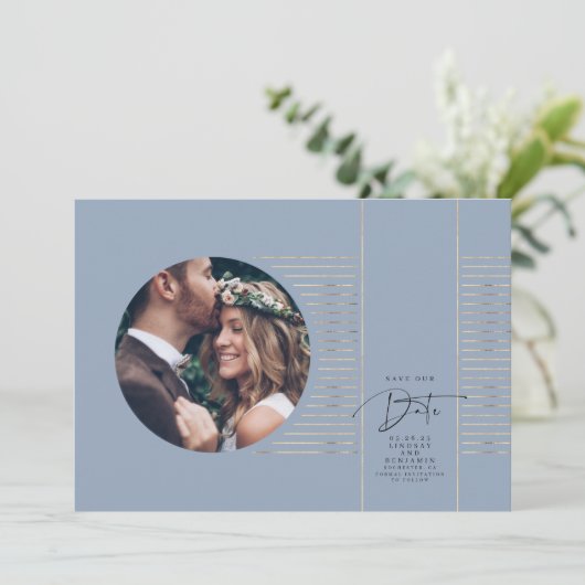 Moderne minimale opslagtijd voor de datumfoto save the date (Staand voorkant)