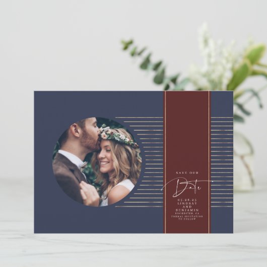 Moderne minimale opslagtijd voor de datumfoto save the date (Staand voorkant)