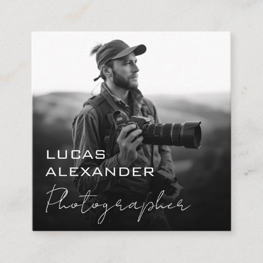 Moderne Minimale OR Code Social Media Fotograaf Vierkante Visitekaartje (Voorkant)