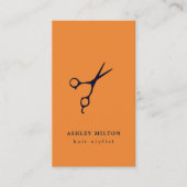 Moderne minimale Oranje blauwe schaar Haarstylist Visitekaartje (Voorkant)