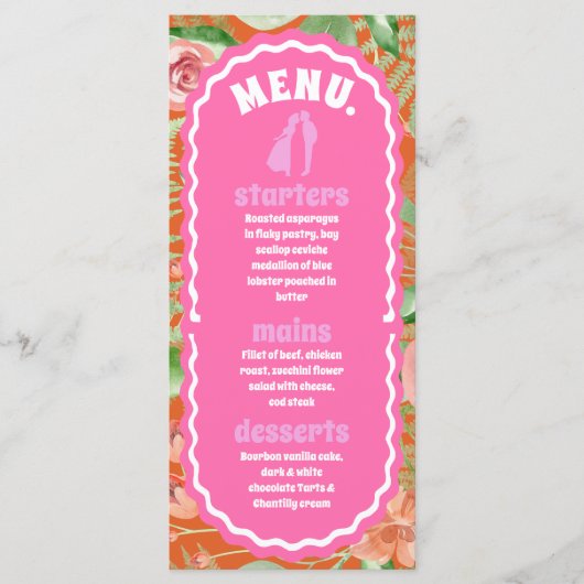 Moderne minimale Oranje retro bloemboog menu (Voorkant)