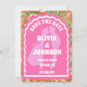 Moderne minimale Oranje retro bloemenboog vet datu Save The Date (Voorkant)