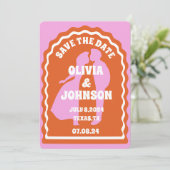 Moderne minimale Oranje retro golvende boog vet da Save The Date (Staand voorkant)