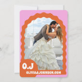 Moderne minimale Oranje retro golvende boog vet da Save The Date (Achterkant)