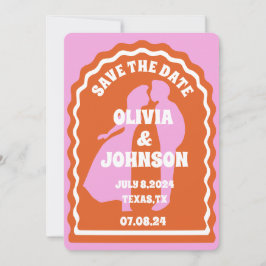 Moderne minimale Oranje retro golvende boog vet da Save The Date