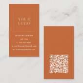 Moderne minimale Oranje verticale Logo QR-code Visitekaartje (Voorkant / Achterkant)