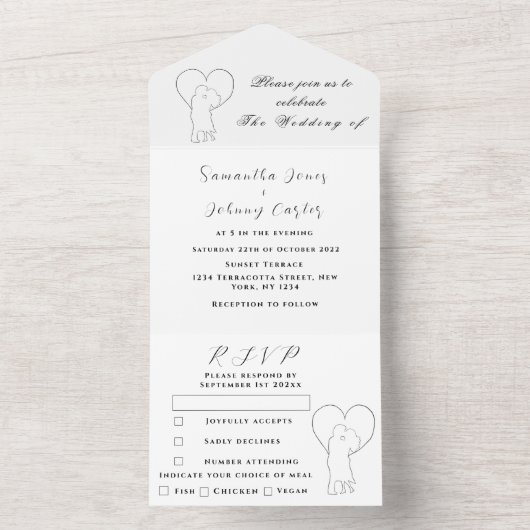 Moderne minimale paar elegante racistische bruilof all in one uitnodiging (Binnen)