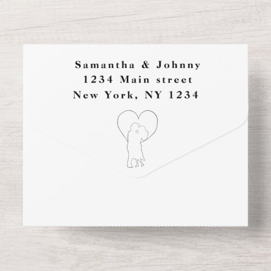 Moderne minimale paar elegante racistische bruilof all in one uitnodiging (Achterkant)