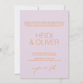 Moderne minimale paars en levendig Oranje huwelijk Kaart (Achterkant)