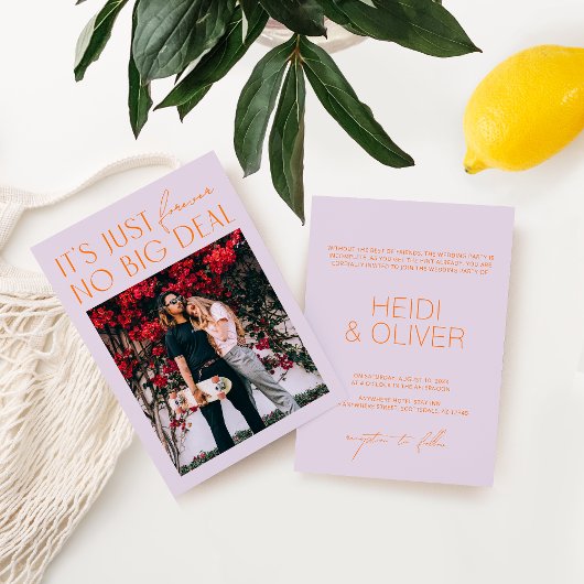 Moderne minimale paars en levendig Oranje huwelijk Kaart