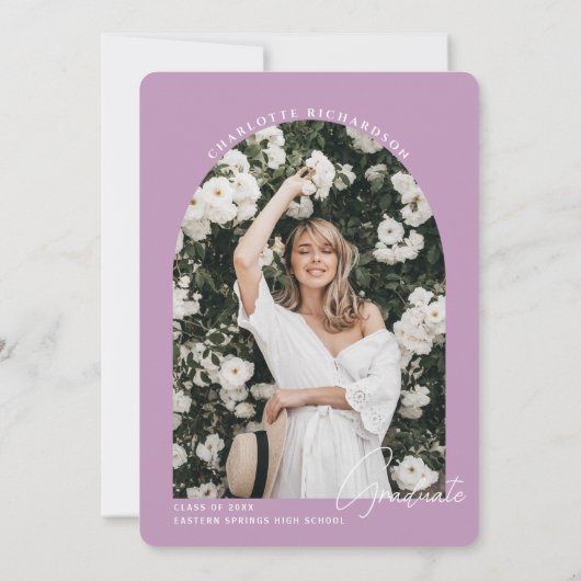 Moderne minimale Paarse Afstuderen fotouitnodiging Kaart (Achterkant)