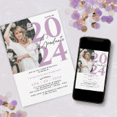 Moderne minimale Paarse Afstuderen fotouitnodiging Kaart