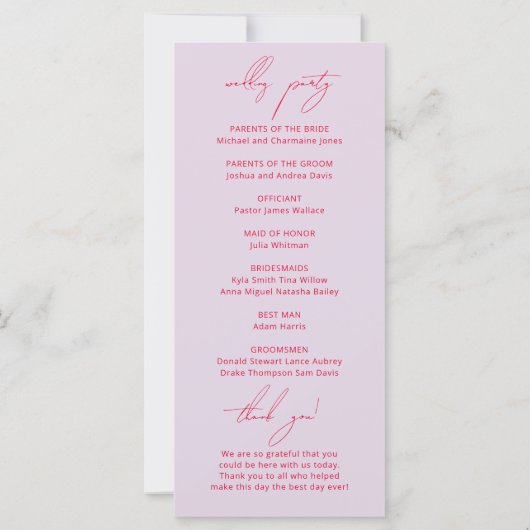 Moderne minimale Paarse en magenta huwelijksprogra (Achterkant)