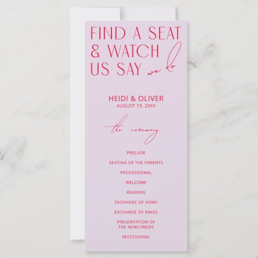 Moderne minimale Paarse en magenta huwelijksprogra (Voorkant)