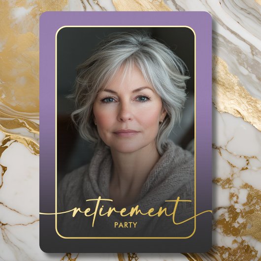 Moderne minimale Paarse foto Pensioenfeest Folie Uitnodiging