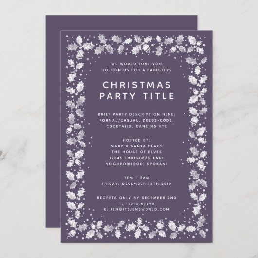 Moderne minimale Paarse Holly verliest kerstfeest Kaart (Voorkant / Achterkant)