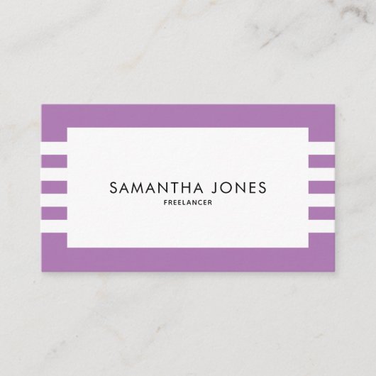 Moderne, minimale Paarse witte strepen Freelancer Visitekaartje (Voorkant)