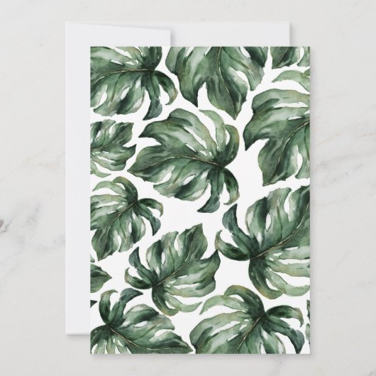 Moderne minimale palmblad bruiloft aankondiging (Achterkant)