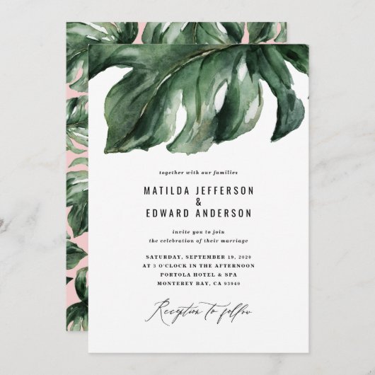 Moderne minimale palmblad bruiloft aankondiging (Voorkant / Achterkant)