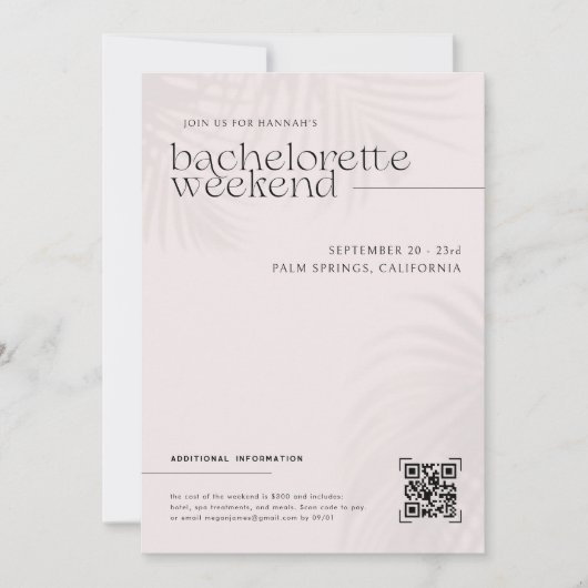 Moderne minimale palmen | Bachelorette Weekend Kaart (Voorkant)