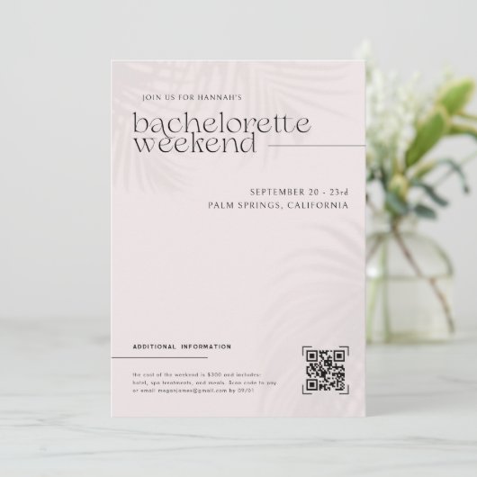 Moderne minimale palmen | Bachelorette Weekend Kaart (Staand voorkant)