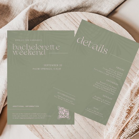 Moderne minimale palmen | Bachelorette Weekend Kaart