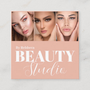 Moderne minimale pastel make-up en haar illustrati vierkante visitekaartje