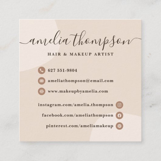 Moderne minimale pastel make-up en haar illustrati vierkante visitekaartje (Achterkant)