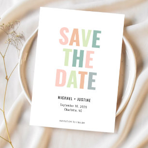 Moderne minimale pastel multi kleur foto bruiloft save the date