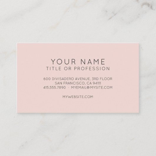 Moderne, minimale Pastel Roze & Black Hallo Busine Visitekaartje (Achterkant)
