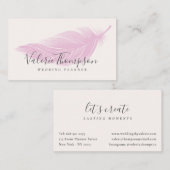 Moderne minimale pastel roze elegante boho veer visitekaartje (Voorkant / Achterkant)
