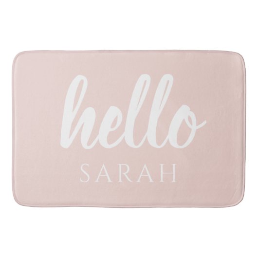 Moderne, minimale Pastel Roze Hallo en u noemt Badmat (Voorkant)