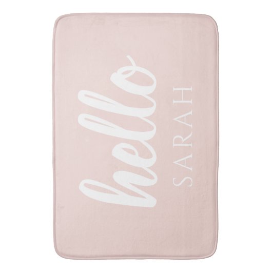 Moderne, minimale Pastel Roze Hallo en u noemt Badmat (Voorkant Verticaal)