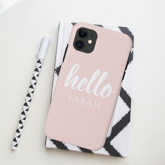 Moderne, minimale Pastel Roze Hallo en u noemt Case-Mate iPhone Case