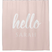 Moderne, minimale Pastel Roze Hallo en u noemt Douchegordijn (Voorkant)