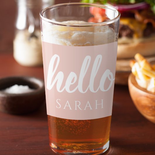 Moderne, minimale Pastel Roze Hallo en u noemt Glas