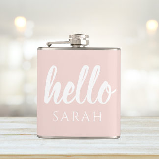 Moderne, minimale Pastel Roze Hallo en u noemt Heupfles