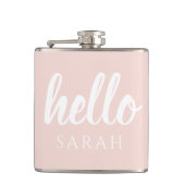 Moderne, minimale Pastel Roze Hallo en u noemt Heupfles (Voorkant)