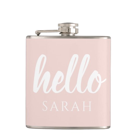 Moderne, minimale Pastel Roze Hallo en u noemt Heupfles (Voorkant)