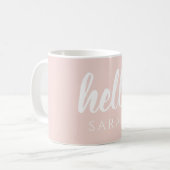 Moderne, minimale Pastel Roze Hallo en u noemt Koffiemok (Voorkant links)