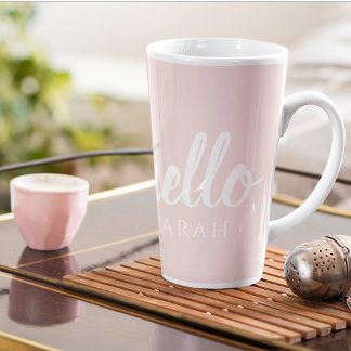 Moderne, minimale Pastel Roze Hallo en u noemt Latte Mok