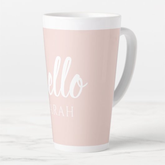 Moderne, minimale Pastel Roze Hallo en u noemt Latte Mok (Rechterhoek)