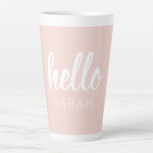 Moderne, minimale Pastel Roze Hallo en u noemt Latte Mok (Voorkant)